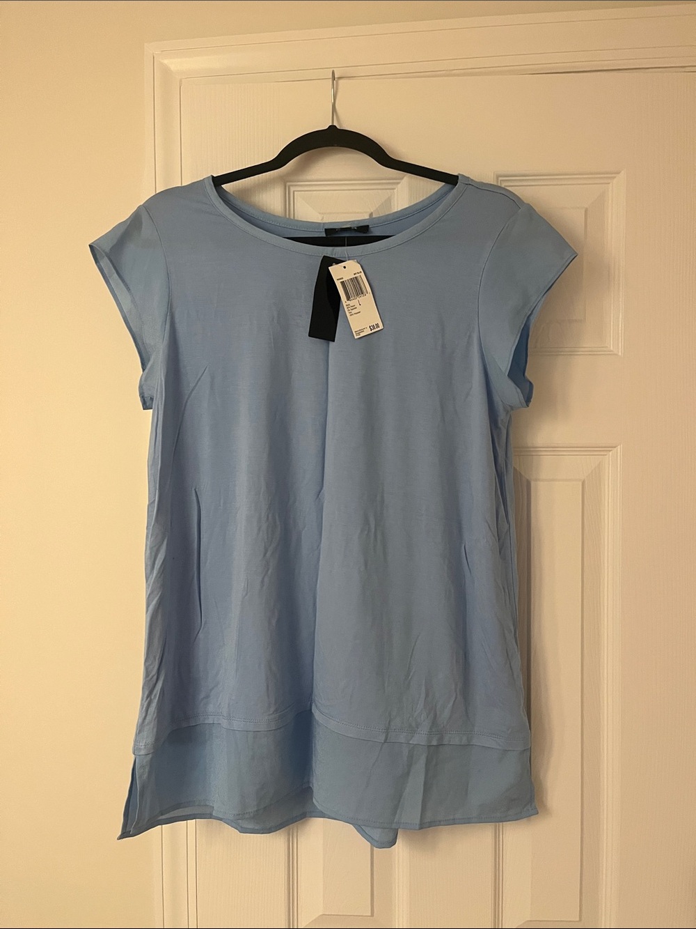 Premise Light Blue Short Sleeve Tunic with Layered Hem